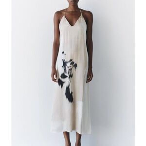 Zara Cream and Black Midi Slip Dress